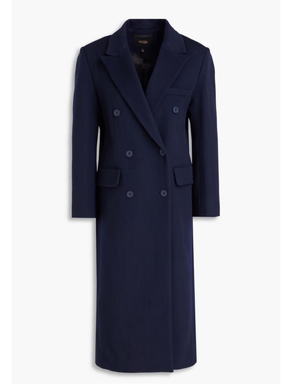 Maje Double-Breasted Wool Coat in Navy